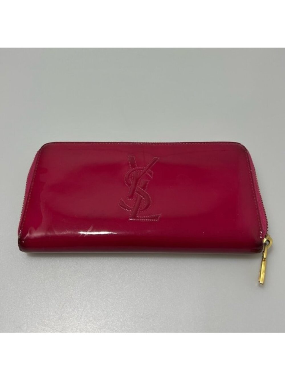 YSL Saint Laurent Classic Wallet Zip Around Calfskin Leather Red